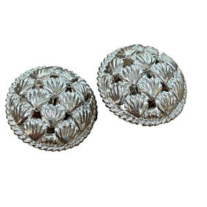 Vintage Nina Ricci Clip On Earrings Chunky Silvertone Sea Shells Round Signed